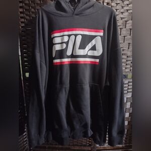 Fila Men's Big & Tall Classic Pullover Hoodie Black Stack Logo 5XL